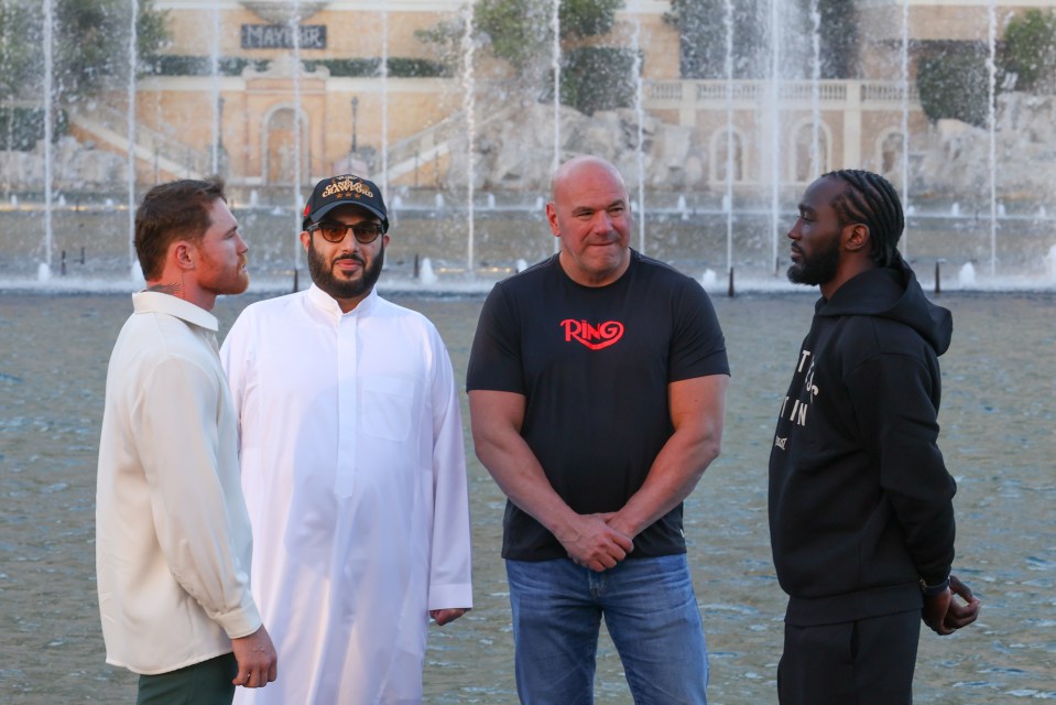It is being promoted by Alalshikh, middle left, and Dana White, middle right, under the Zuffa Boxing banner